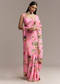 Pink Crepe Saree With Floral Digital Print And Sequin Border