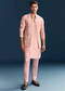 Pink Imported Linen Kurta Jacket Set For Men With Aari Embroidery