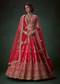 Red Embellished Satin Bridal Lehenga Set with Belt