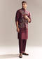 Red Silk Kurta Jacket Set For Men With Resham Embroidery