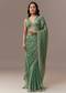 Sea Green Jacquard Tissue Saree With Cutdana Stones And Sequin Embroidery