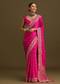 Rani Pink Zardosi Embroidered Saree With Unstitched Blouse