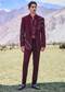 Deep Wine Self Embroidered Tuxedo With Geometric Motifs
