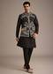 Black Hand Embellished Mirror Work Jacket And Kurta Set In Silk