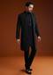Black Velvet Open Indo Jacket Set With Cutdana Work