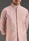 Peach Kurta Jacket Set For Men With Thread Embroidery