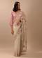 Beige White Saree In Organza Fabric And Floral Embroidery With Cut Dana & Moti