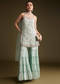 Sky Blue Chinon Sharara Suit With Sequins And Moti