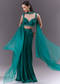 Teal Satin Crop Top And Drape Skirt Set With Heavy Embroidery