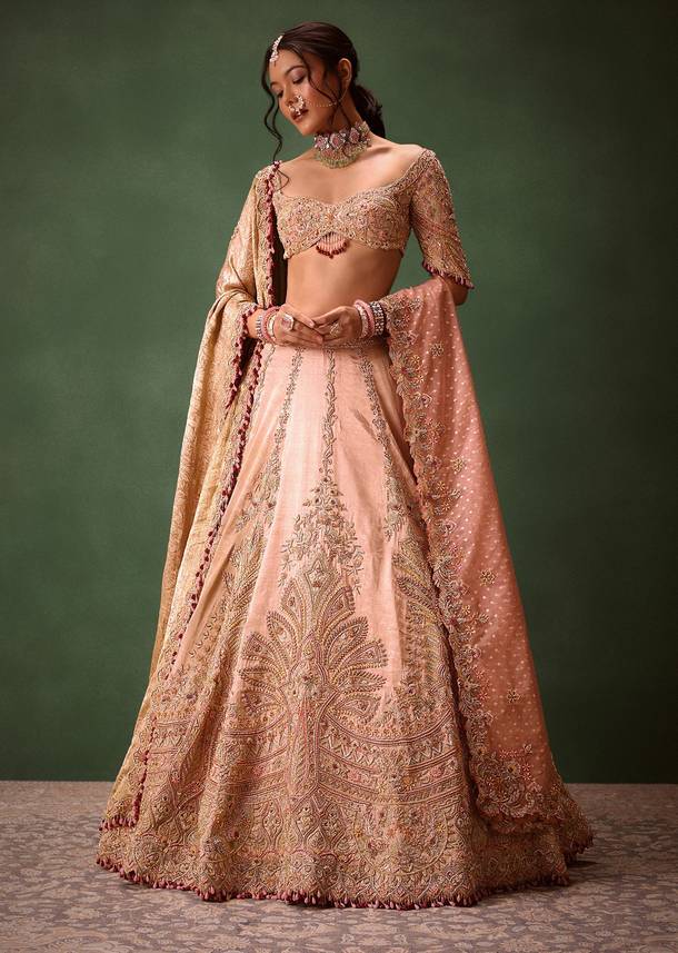 Pink Raw Silk Hand Work Lehenga Choli With Dupatta