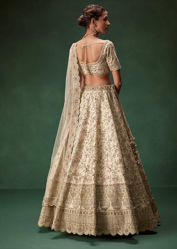 Beige Bridal Lehenga With Sequin And Zari Work