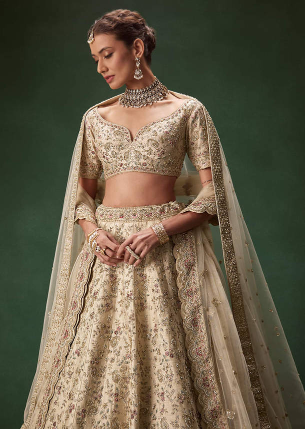 Beige Bridal Lehenga With Sequin And Zari Work