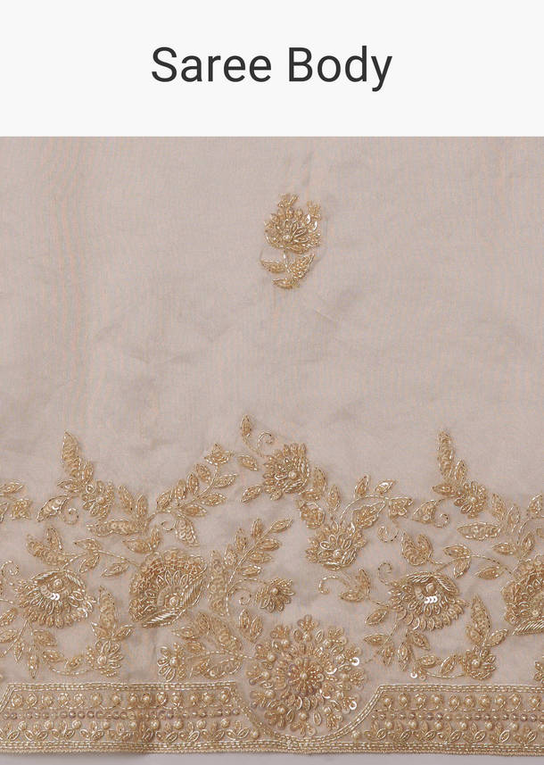 Beige Ivory Tissue Saree With Velvet Embroidered Blouse