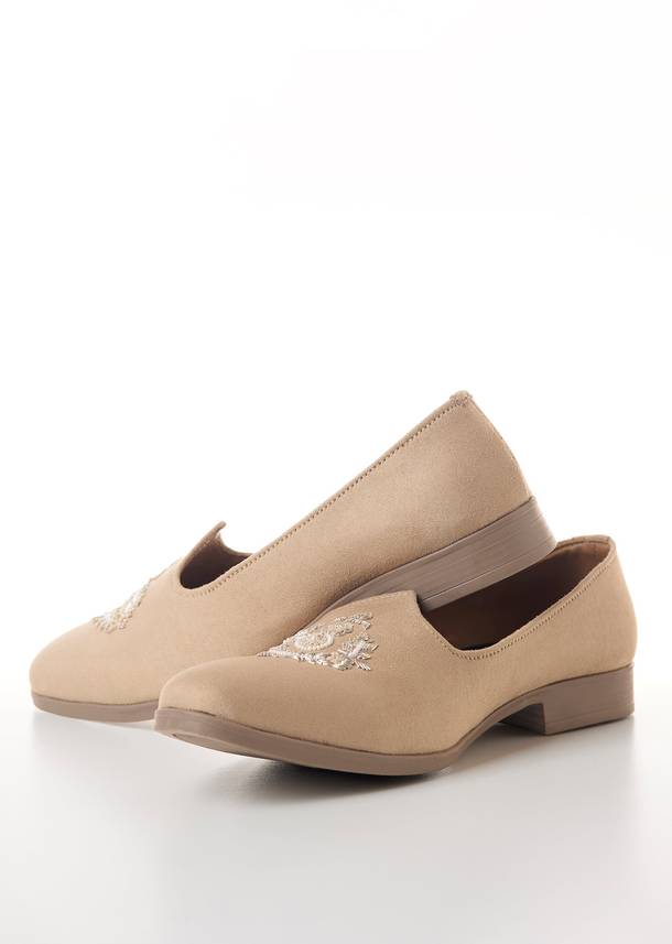 Beige Mens Footwear with Silver Thread Embroidery