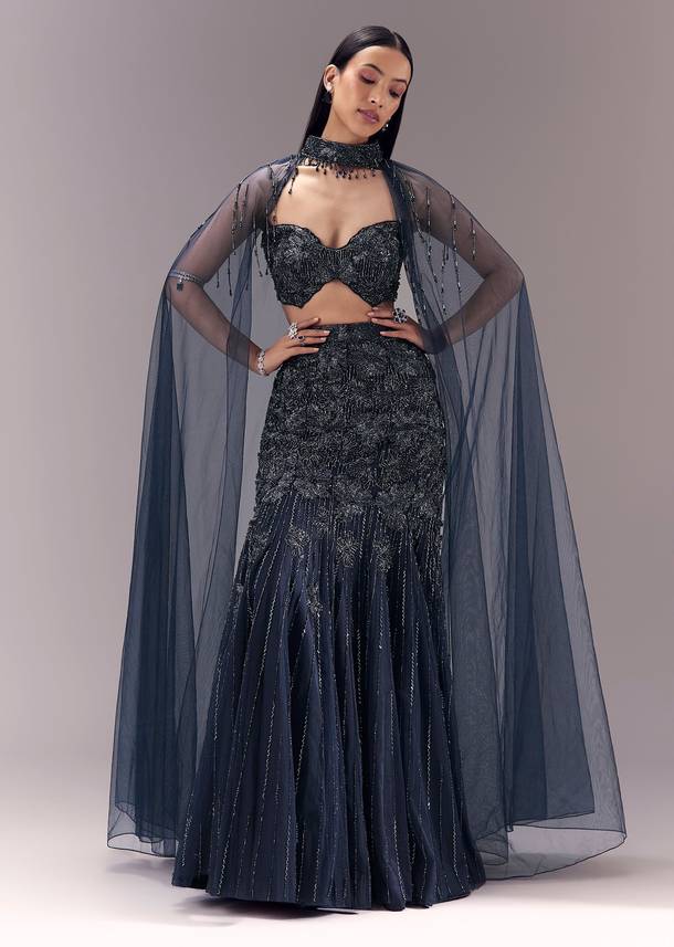 Blue Sequin Embellished Lehenga Set