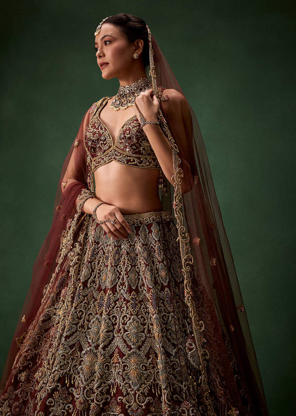 Bridal Lehenga Embroidered Set with Two Dupattas