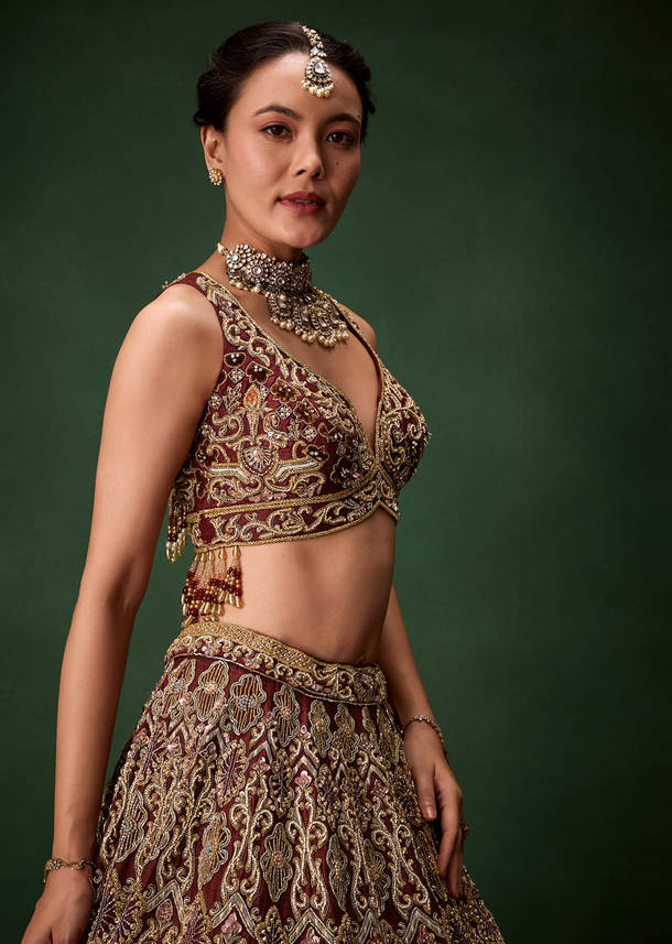 Bridal Lehenga Embroidered Set with Two Dupattas