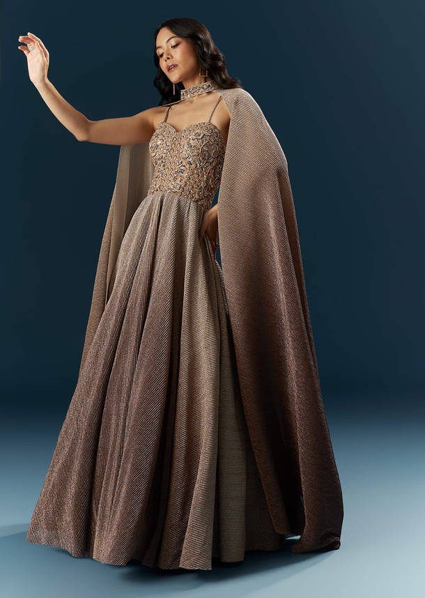 Brown Imported Net Bridal Gown With Heavy Embroidery