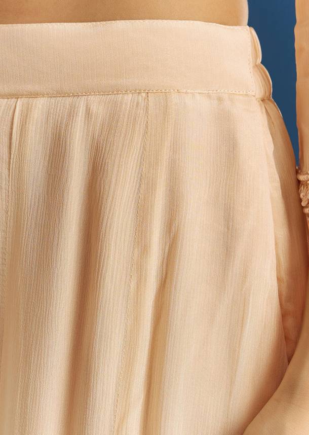 Cream Chinon Moti Embroidered Kurta Palazzo Set With Choker Style Dupatta