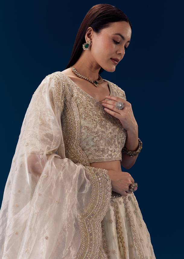 Cream Thread Embroidered Bridal Lehenga Set