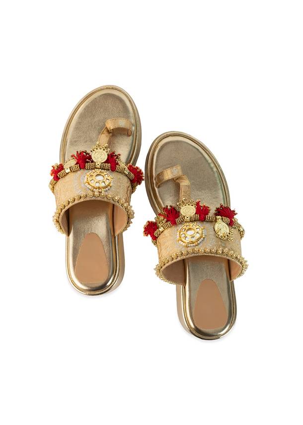 Gold Antique Coin Embellished Tassel Wedges