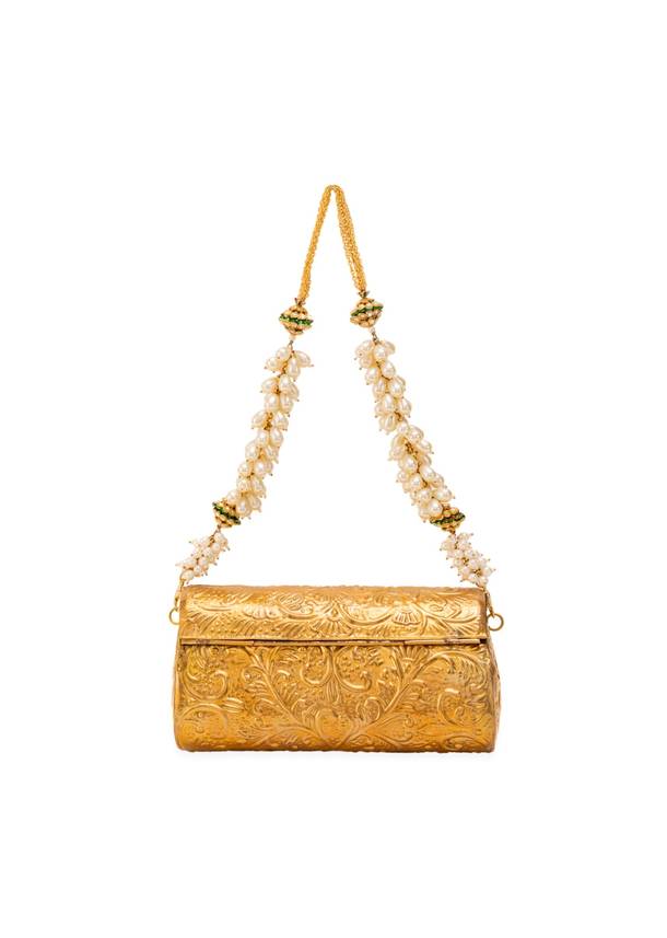 Gold Floral Embossed Textured Metal Bag