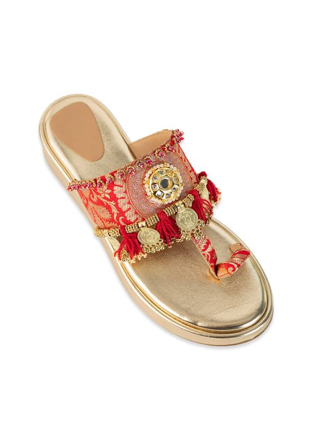 Gold Mirror and Coin Embellished Wedges