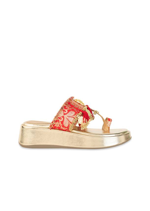 Gold Mirror and Coin Embellished Wedges