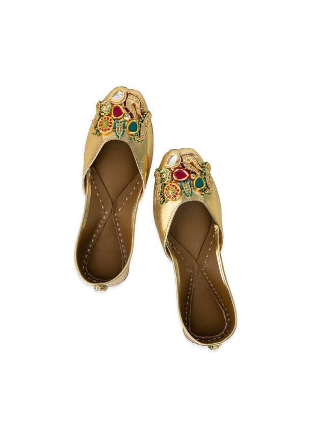 Gold Sequin and Kundan Embellished Juttis