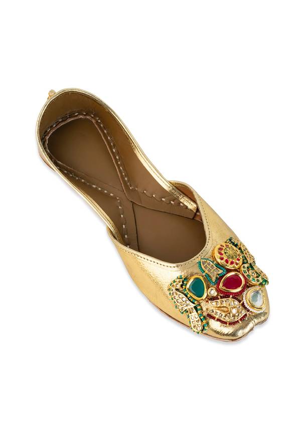 Gold Sequin and Kundan Embellished Juttis