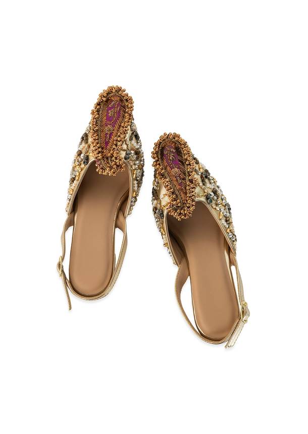 Gold Sequin Embellished Pointed Toe Heels