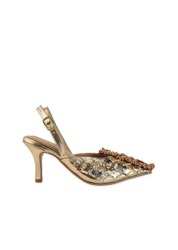 Gold Sequin Embellished Pointed Toe Heels