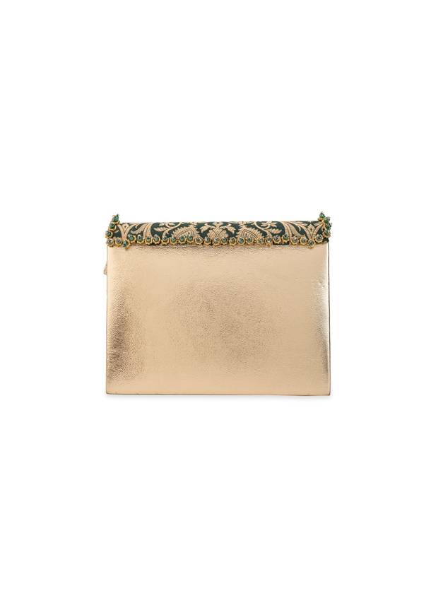 Green Zari and Kundan Encrusted Rectangular Flap Bag