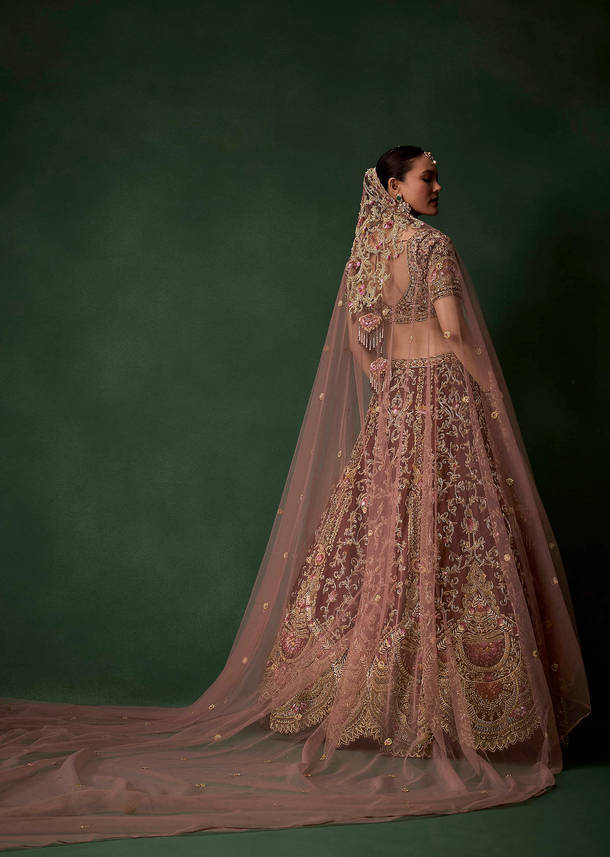 Maroon Bridal Silk Embellished Lehenga Set with  Two Dupattas