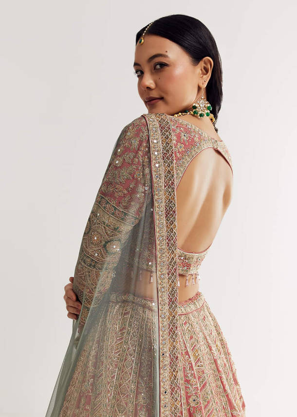 Net Dupatta Georgette Printed Lehenga With Stone Embroidery