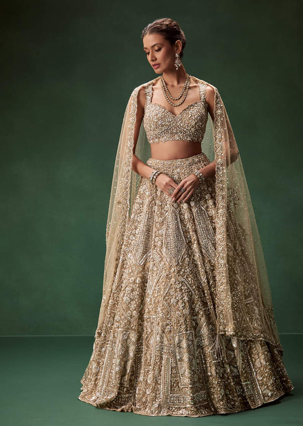 Nude Bridal Lehenga With Intricate Floral Sequin And Beadwork