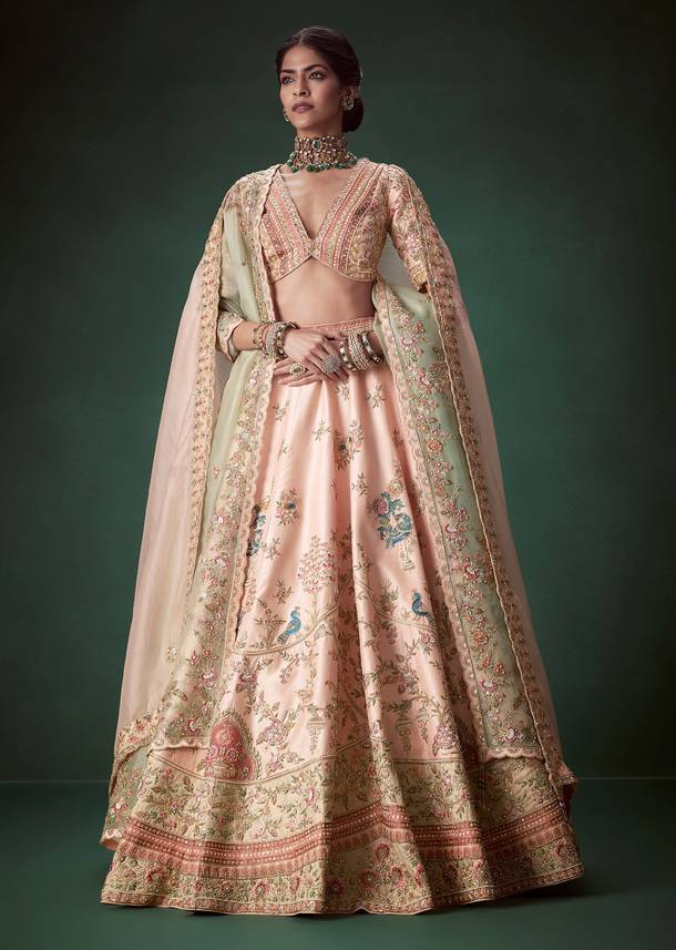 Peach Moti Embellished Bridal Lehenga Set