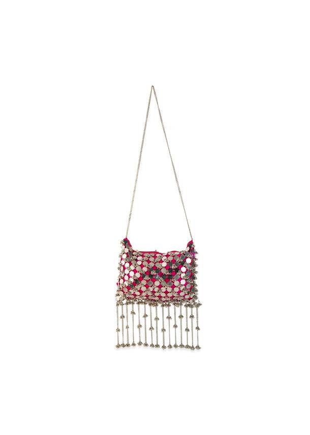 Pink and Silver Mirror Disc Tassel Bag