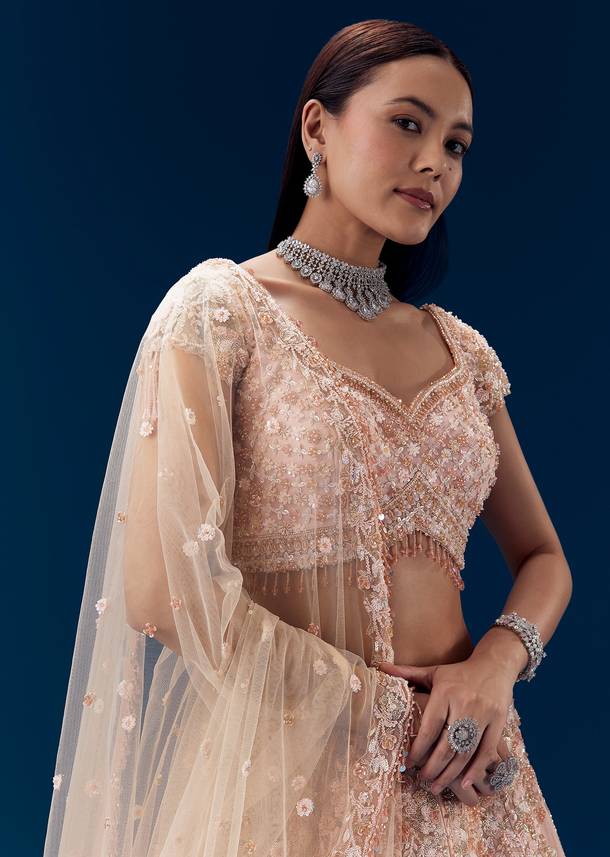 Pink Thread Embroidered Bridal Lehenga Set