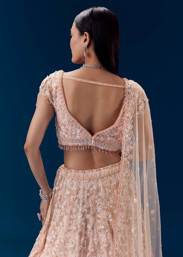 Pink Thread Embroidered Bridal Lehenga Set