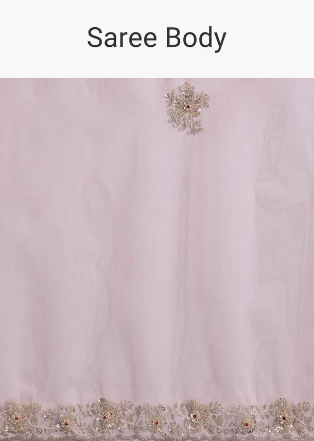 Pink Tissue Saree With Heavy Floral Hand Embroidery