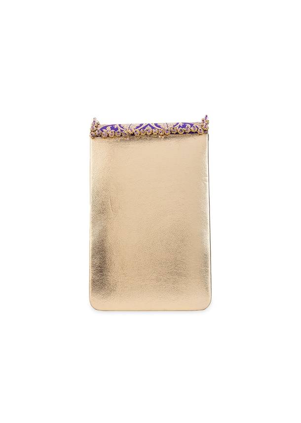 Purple and Gold Kundan Embellished Flap Bag