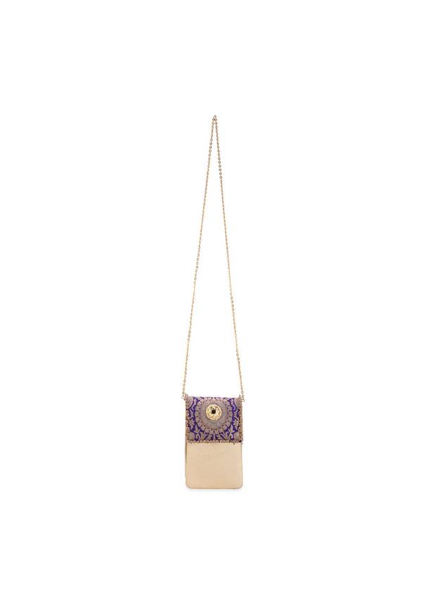 Purple and Gold Kundan Embellished Flap Bag