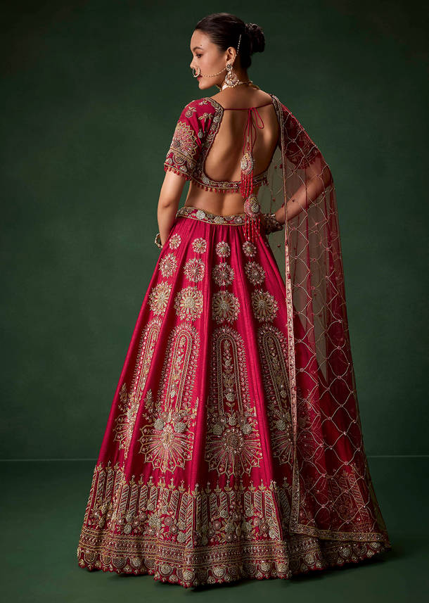 Red Bridal Silk Lehenga Set with Dupattas