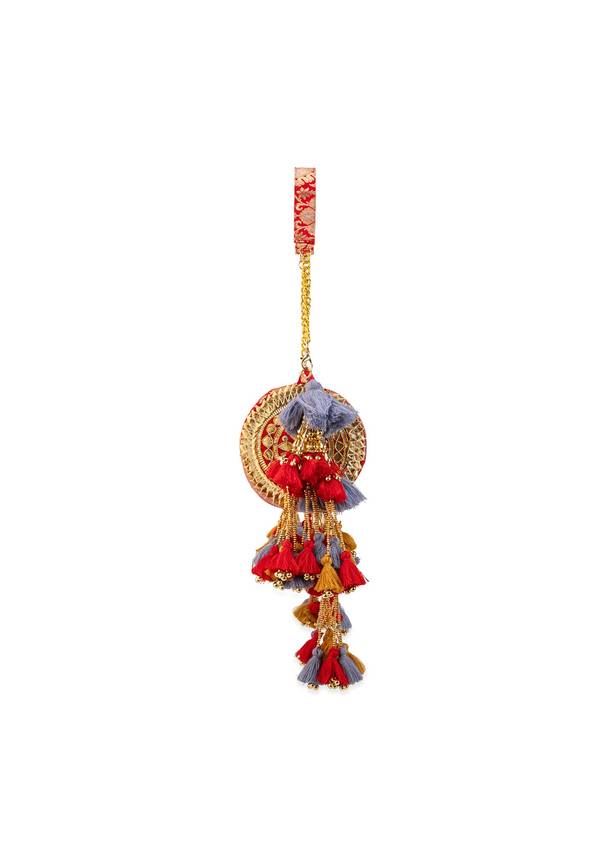 Red Brocade Floral Motif Bag with Tassel