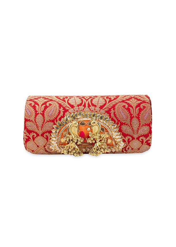 Red Brocade Textured Paisley Motif Bag