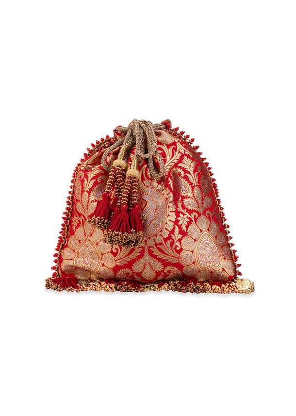 Red Silk Mirror Embellished Potli Bag