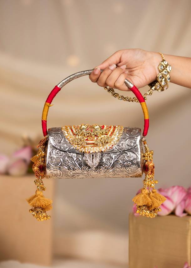Silver and Gold Embossed Metal Bag