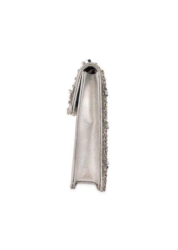 Silver Mirror Embellished Flap Bag