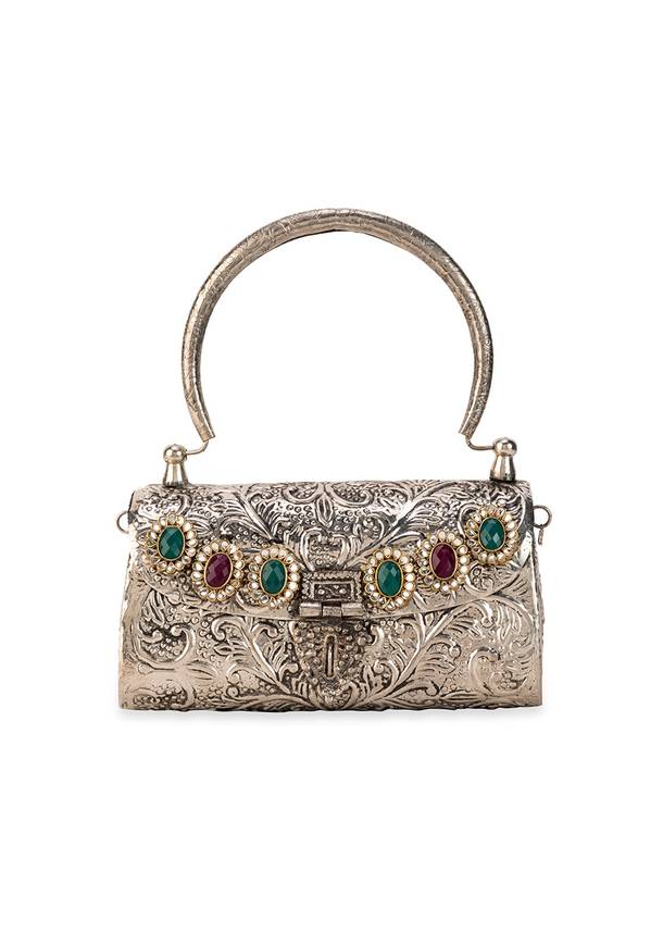 Silver Ruby Encrusted Metal Bag